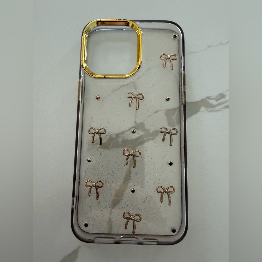 Clear Decorative Bow iPhone Case with Gold Trim